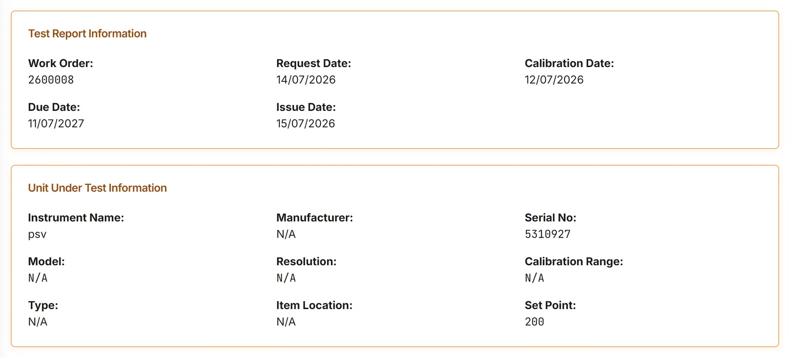 IEPS certificate sections for the test report and the unit under test