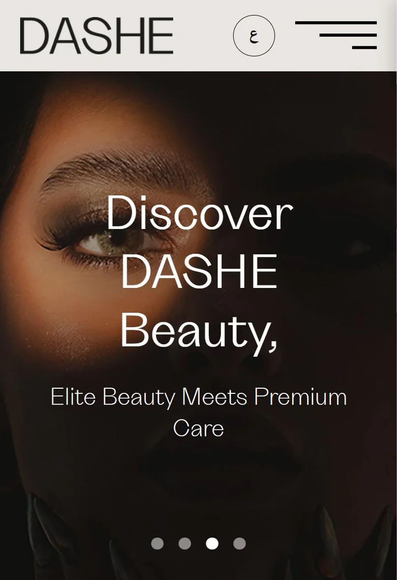 The same DASHE Beauty homepage on a phone