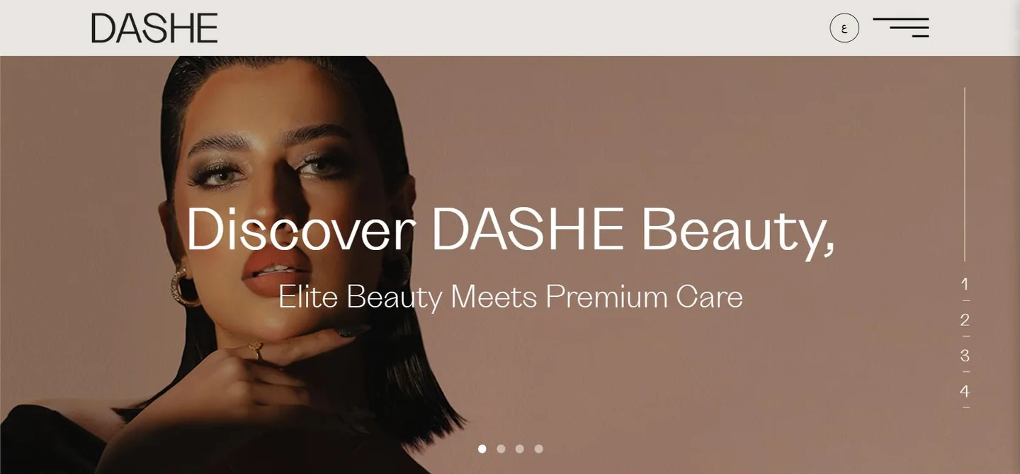 DASHE Beauty homepage on desktop, with the headline “Discover DASHE Beauty, Elite Beauty Meets Premium Care”