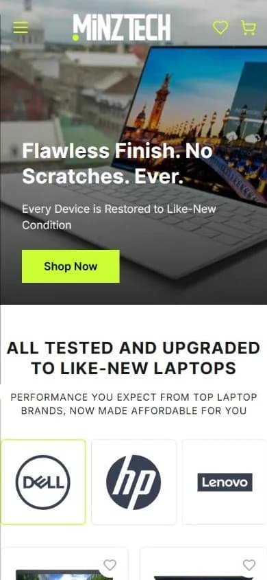 MinzTech homepage on a phone